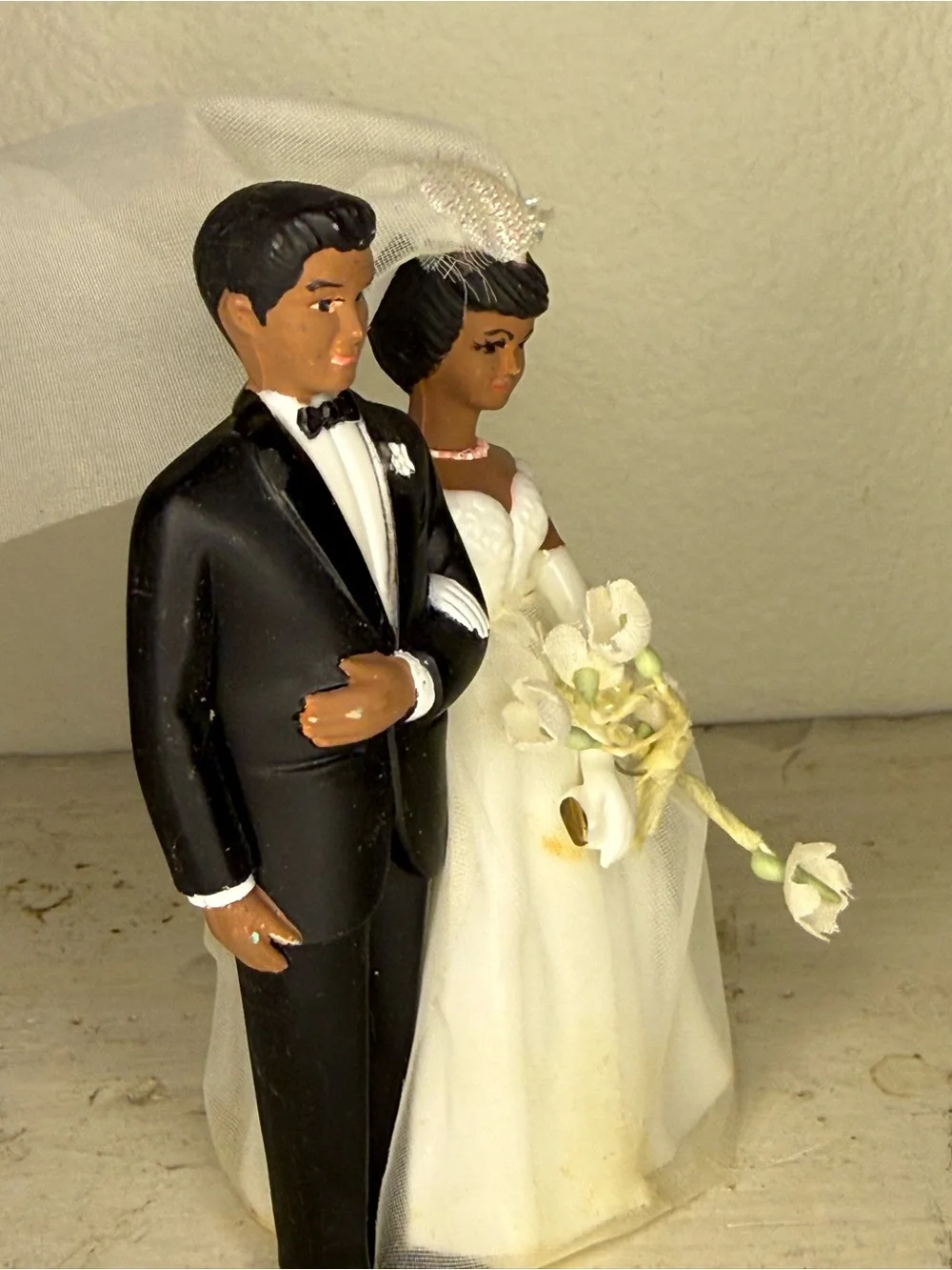 Wilton Bride and Groom Wedding Cake Topper African American Tulle Veil, Flower